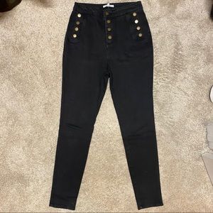 High Rise Button Closure Skinny Jeans